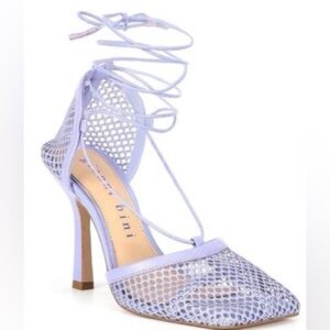 Gianni Bini Reagan Square Toe Ankle Strap Mesh Leather Pumps Lavender 7 NWOT